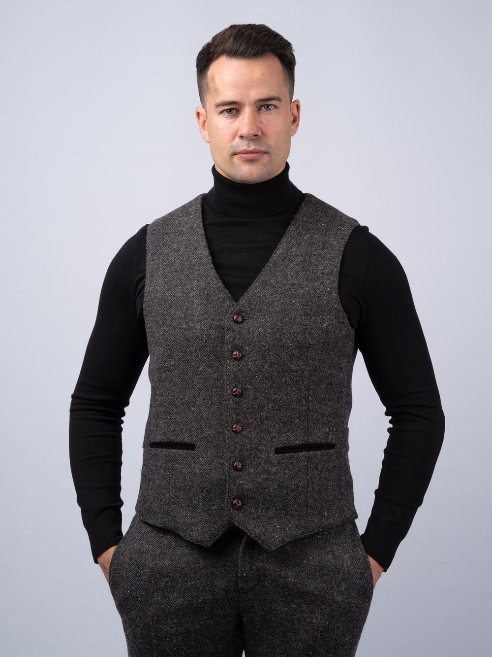 Smoke Herringbone Tweed Waistcoat & Vest with Moleskin Trim — Available to Preorder Now