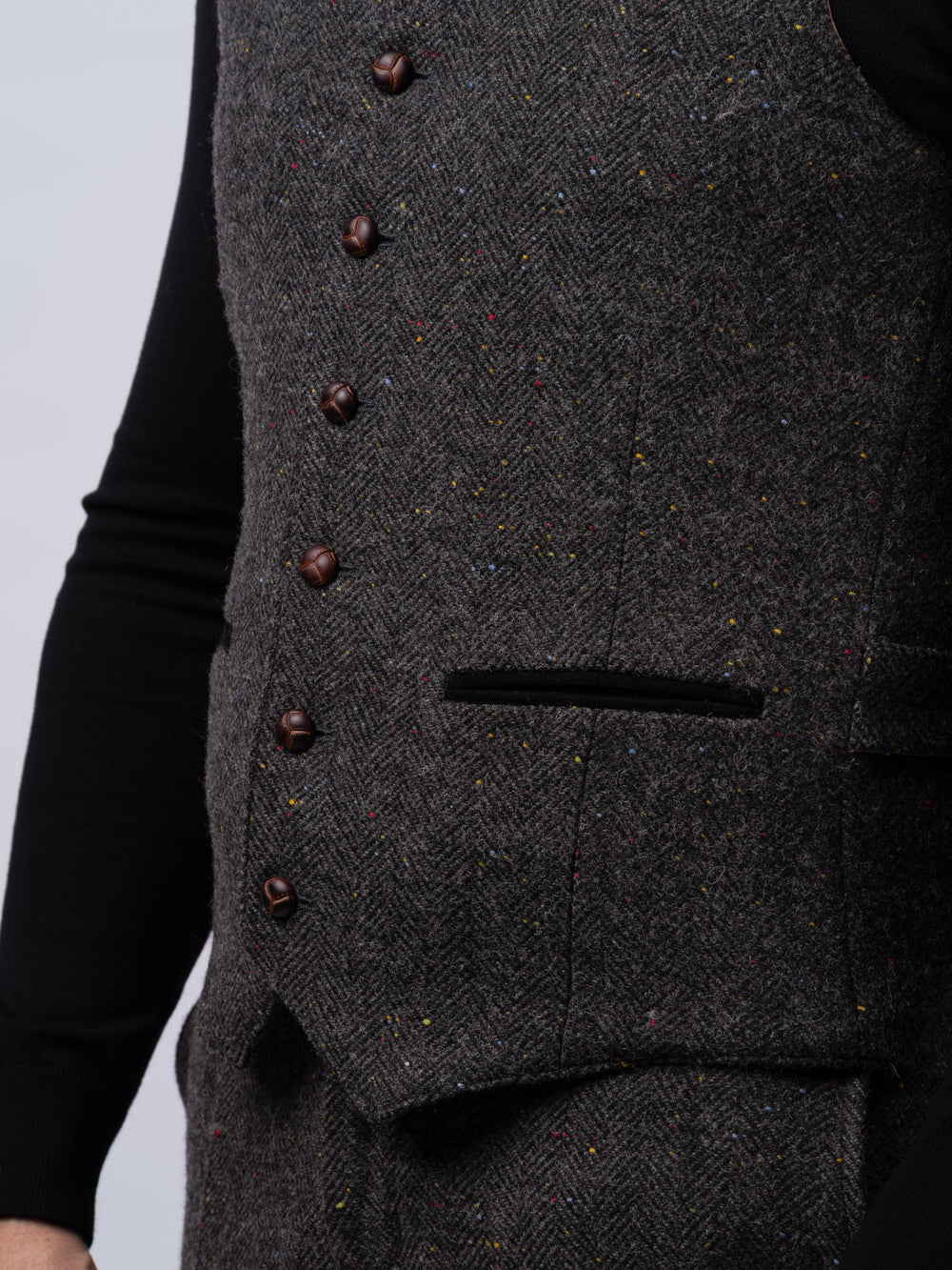 Smoke Herringbone Tweed Waistcoat & Vest with Moleskin Trim — Available to Preorder Now