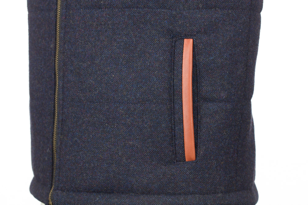 Navy Tweed Bodywarmer with Leather Trims