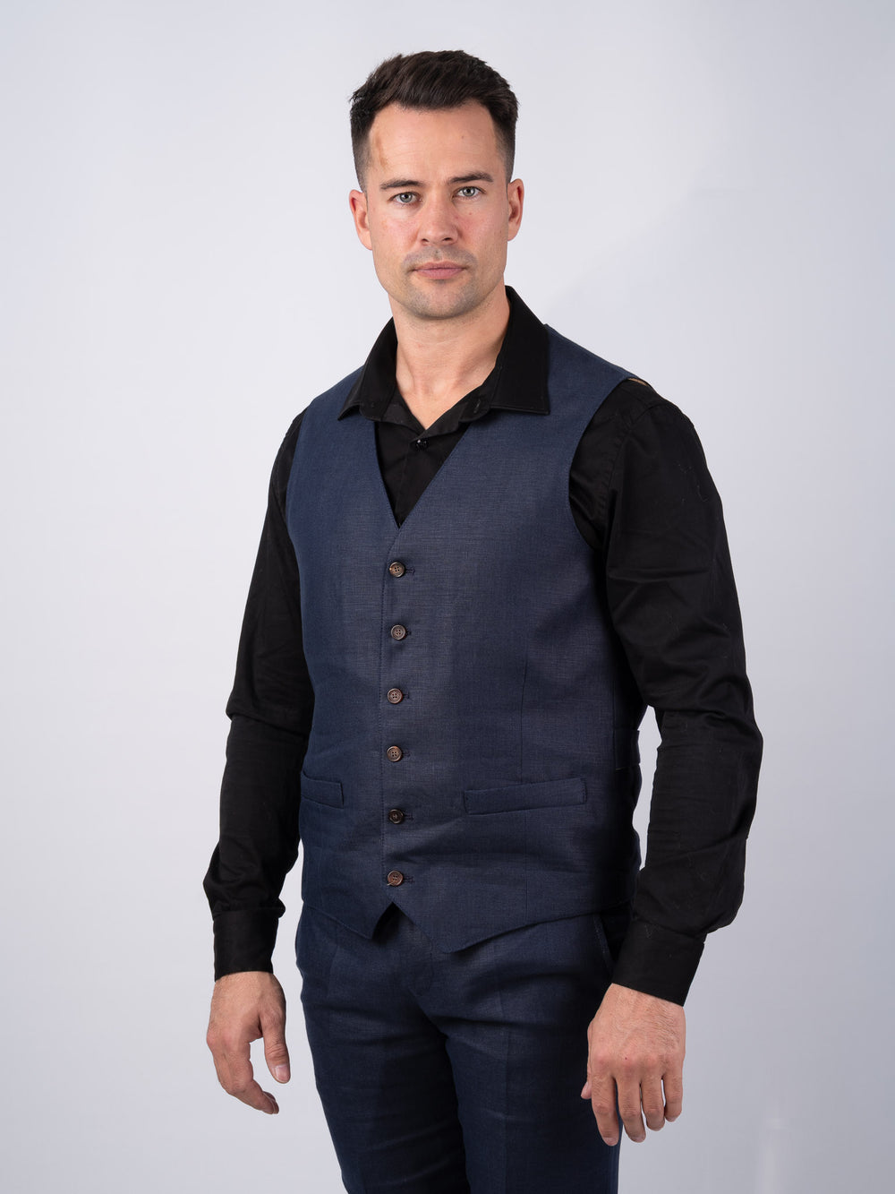 Mens Navy Linen Waistcoat & Vest