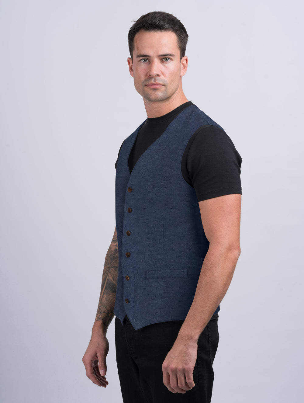 Mens Navy Linen Waistcoat & Vest