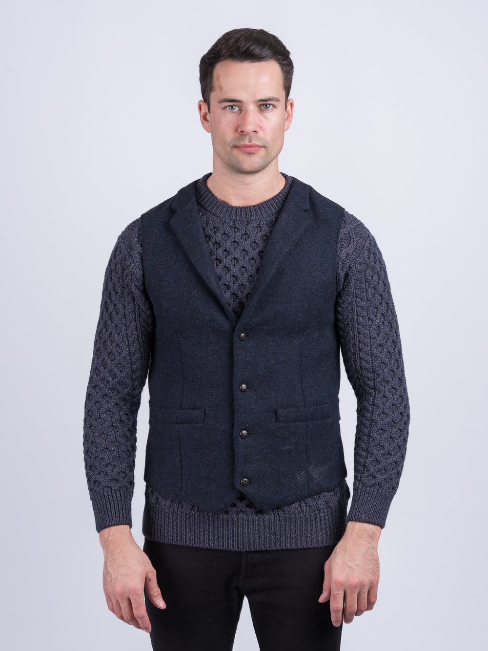 Ryan Navy Twill Tweed Waistcoat with Revere