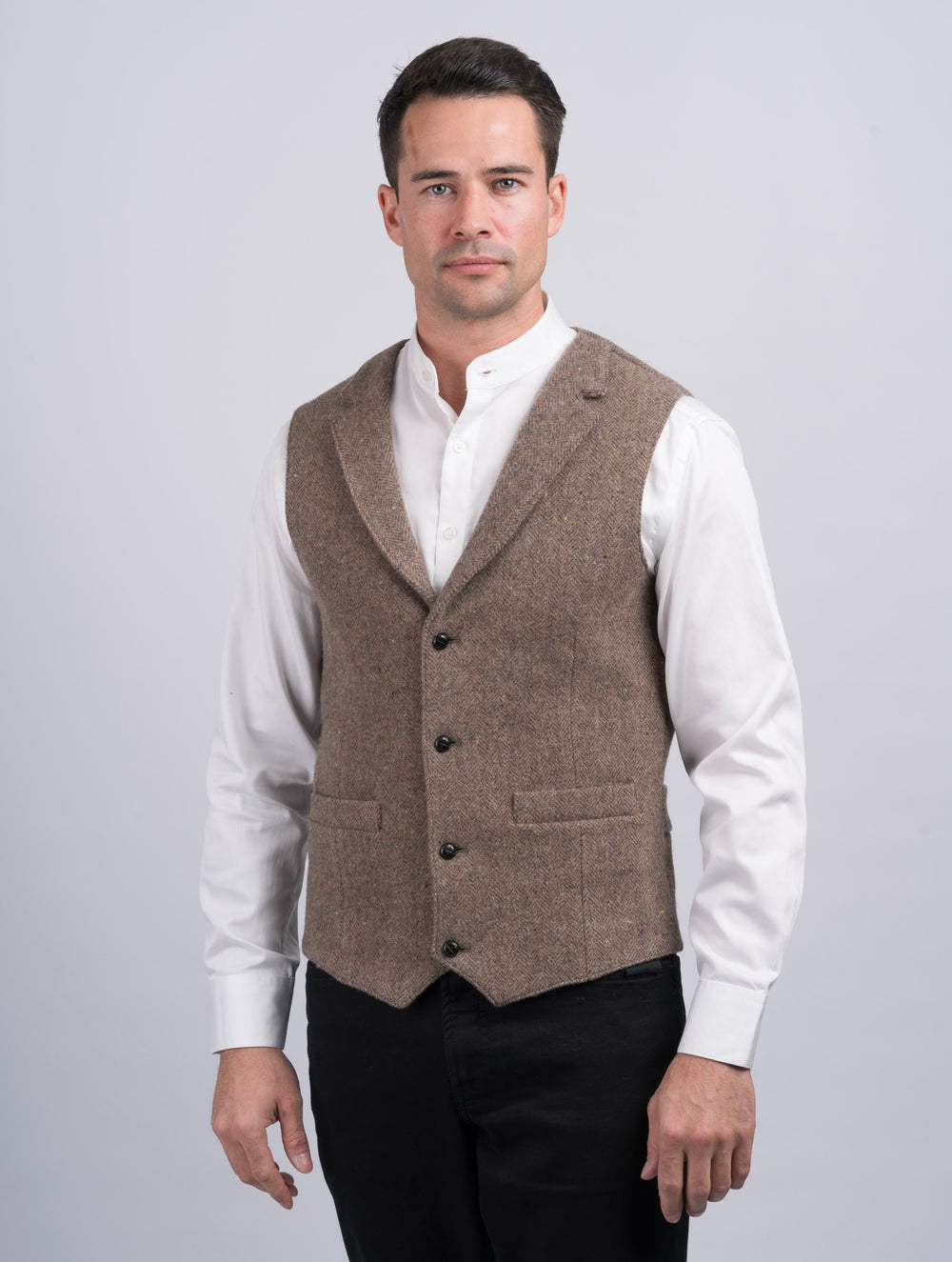 Fawn Tweed Waistcoat & Vest With Revere