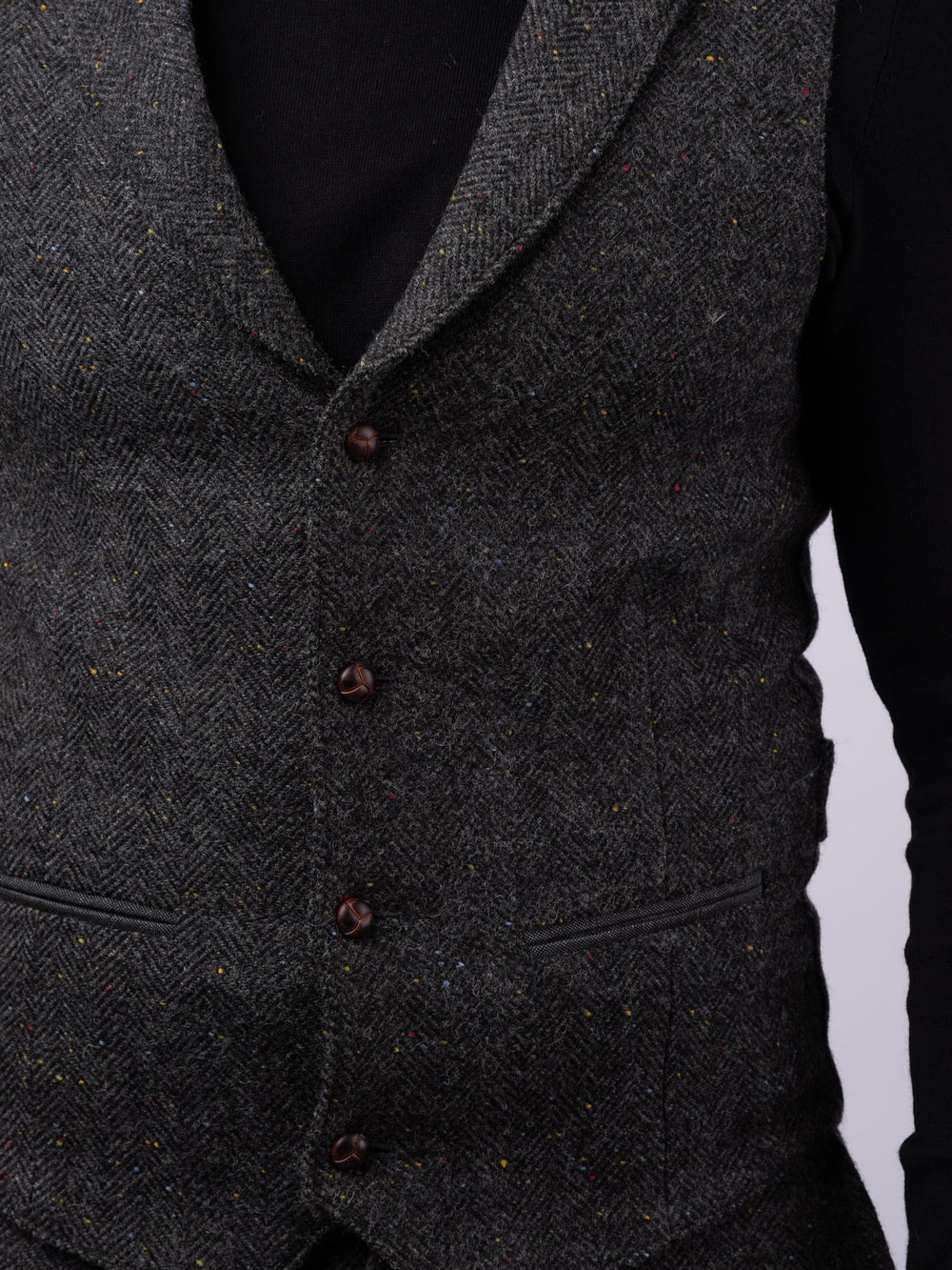 Smoke Herringbone Tweed Waistcoat with Revere With Linen Back
