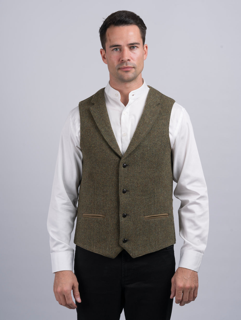 Moss Green Tweed Waistcoat & Vest With Revere