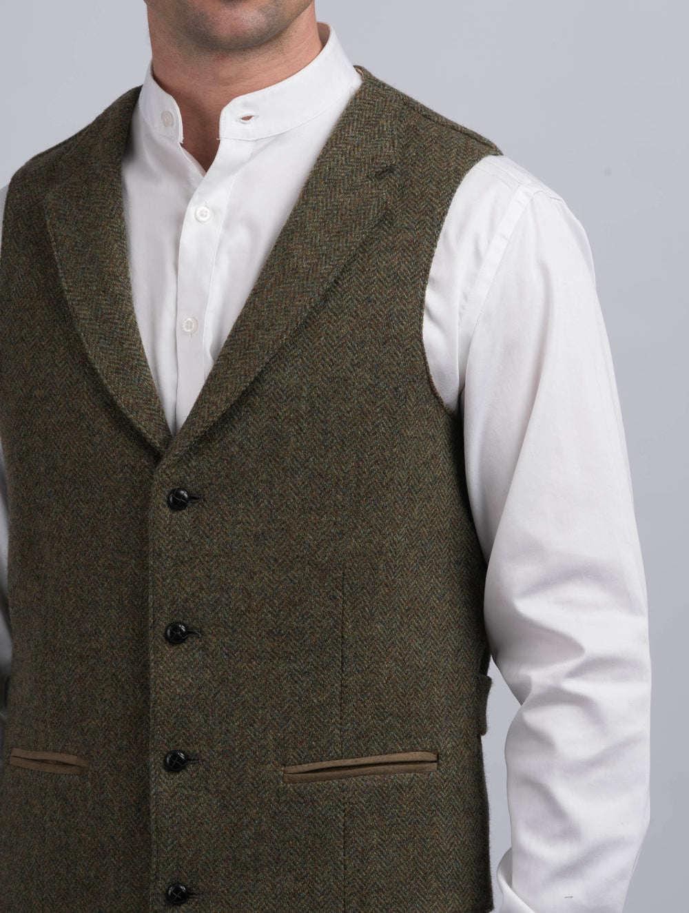 Moss Green Tweed Waistcoat & Vest With Revere