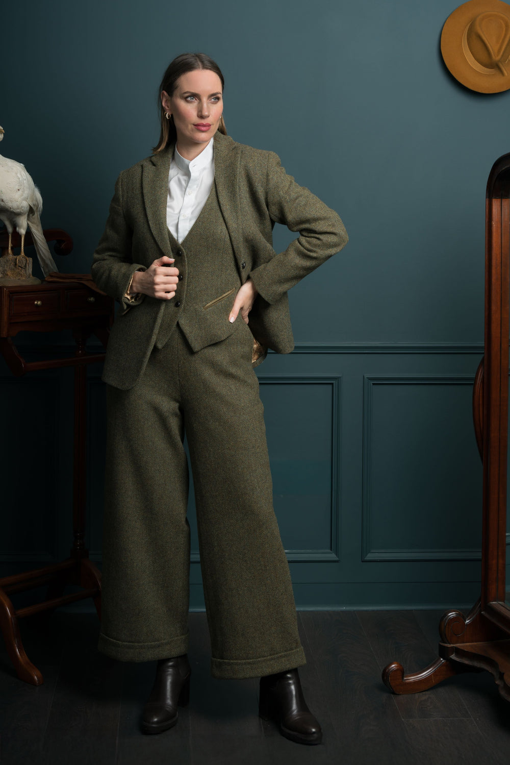 Women's Moss Green Tweed Jacket & Blazer