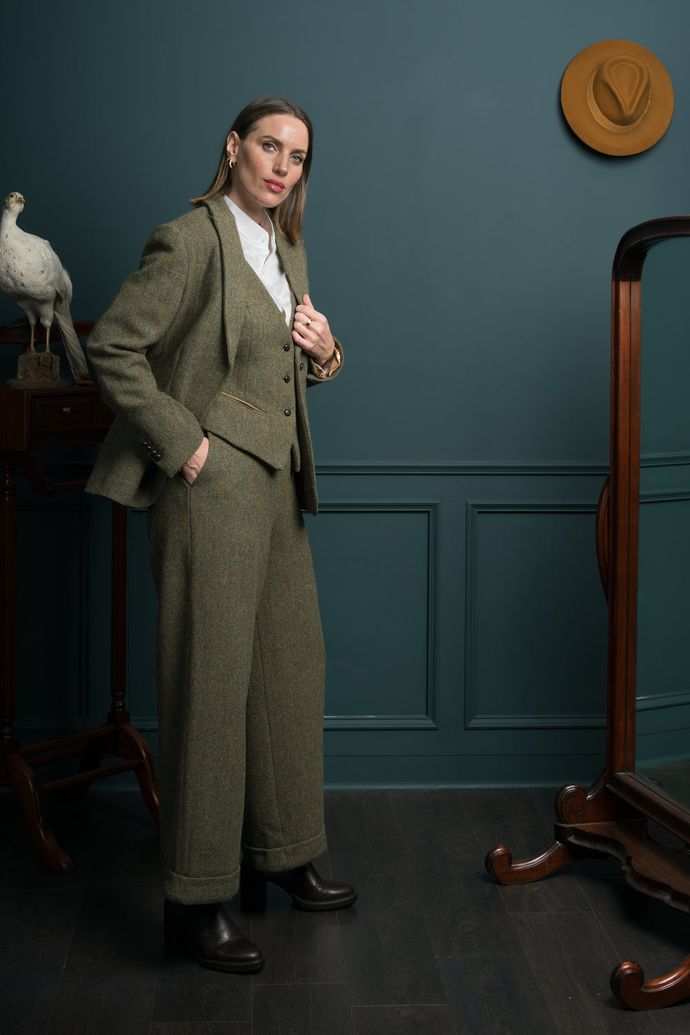 Women's Moss Green Tweed Waistcoat