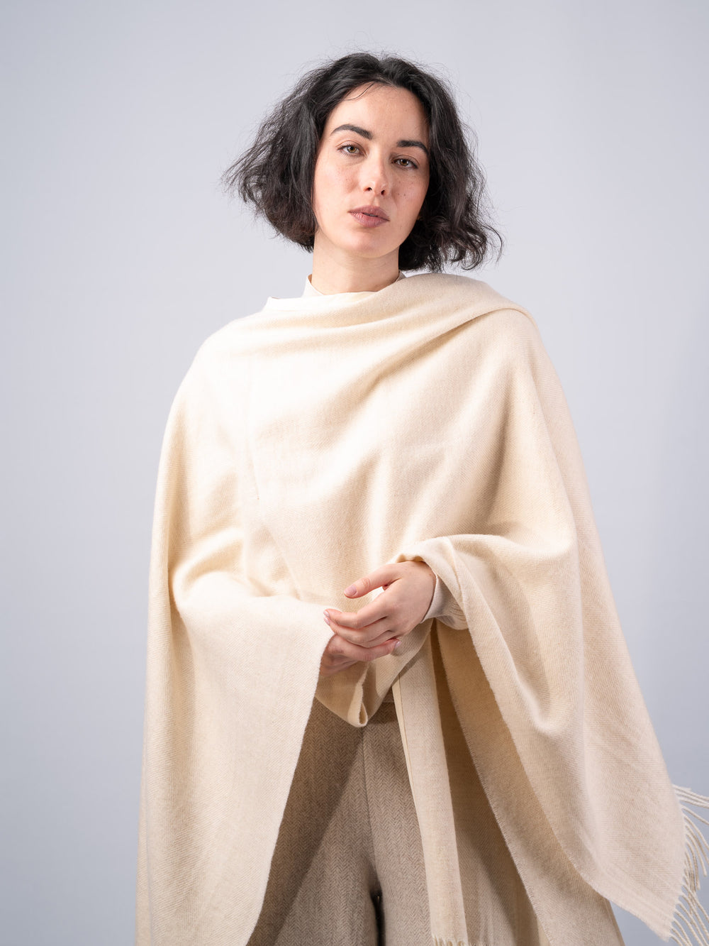 Women's Linen Herringbone Lambswool Brat Shawl