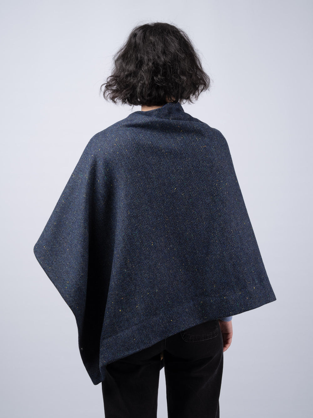 Women's Blue Herringbone Tweed Wool Cape & Cloak