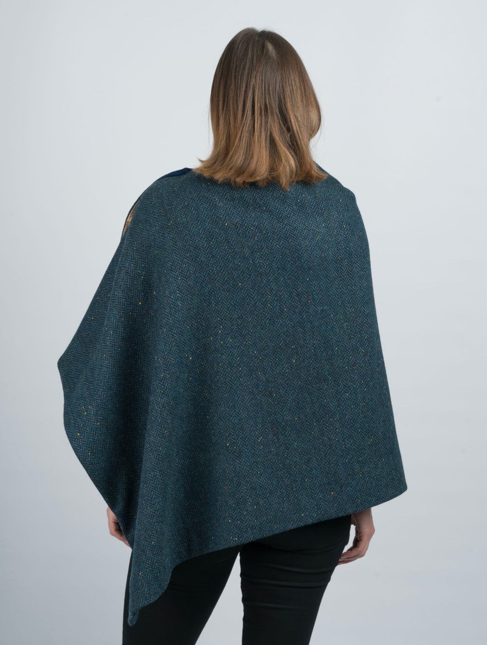 Women's Blue Herringbone Tweed Wool Cape & Cloak