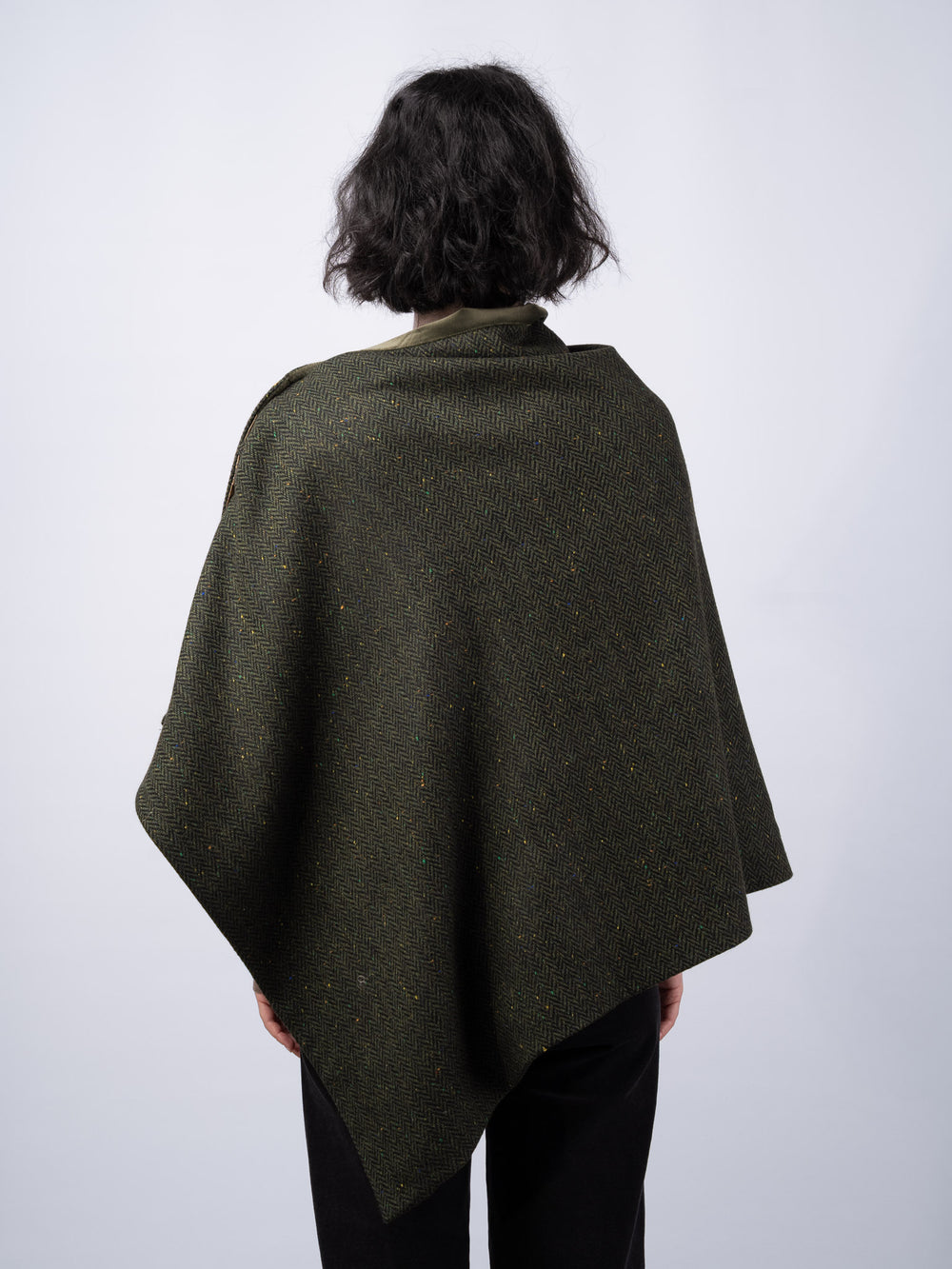 Women's Green Herringbone Tweed Wool Cape & Cloak