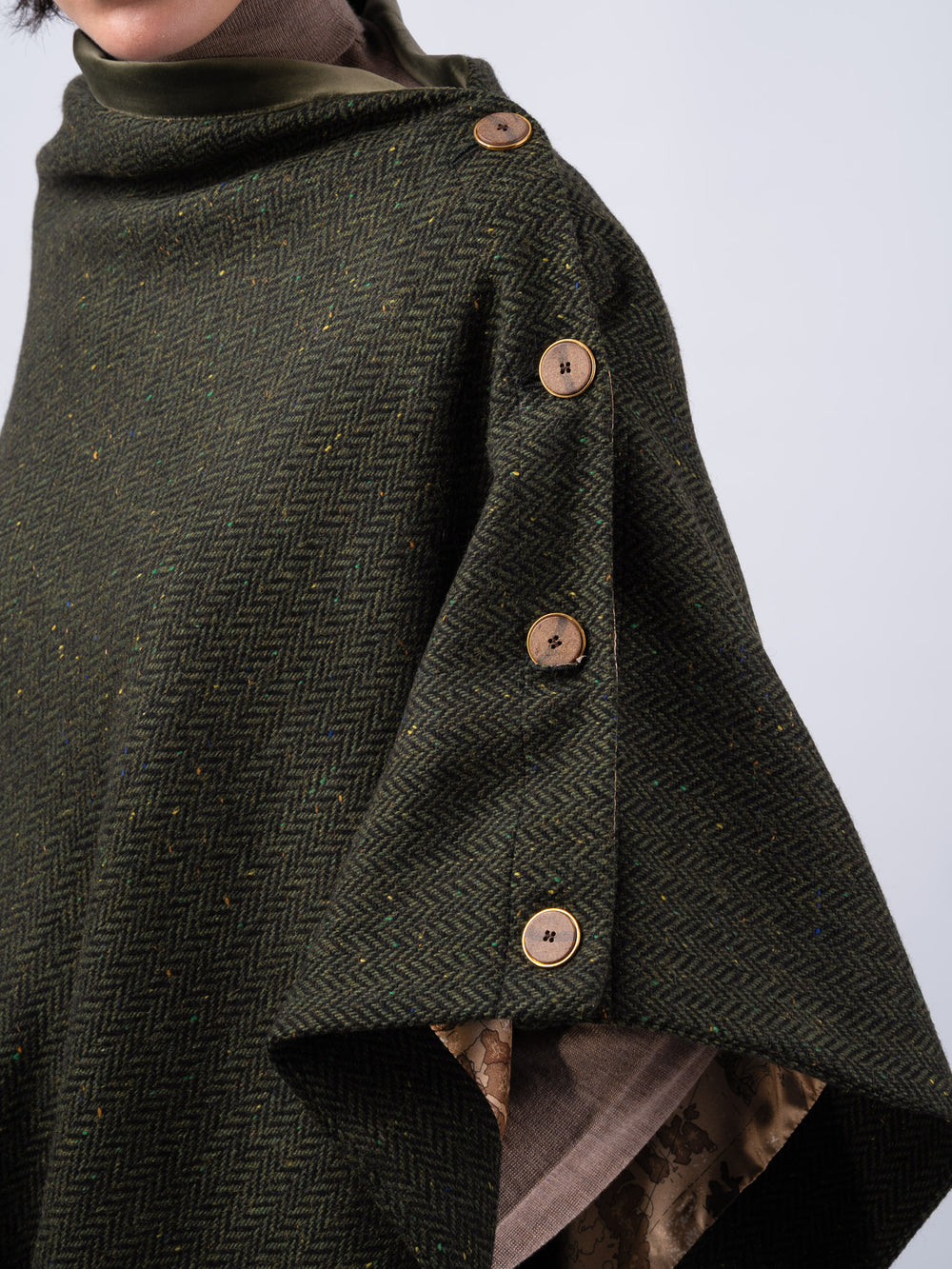 Women's Green Herringbone Tweed Wool Cape & Cloak