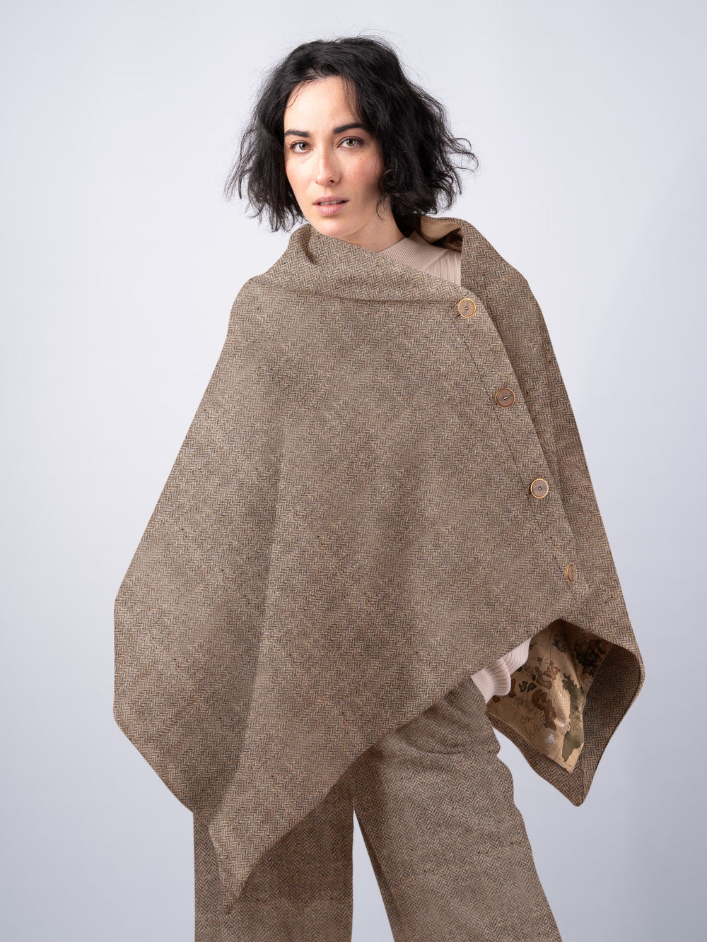 Women's Oak Herringbone Tweed Cape & Cloak