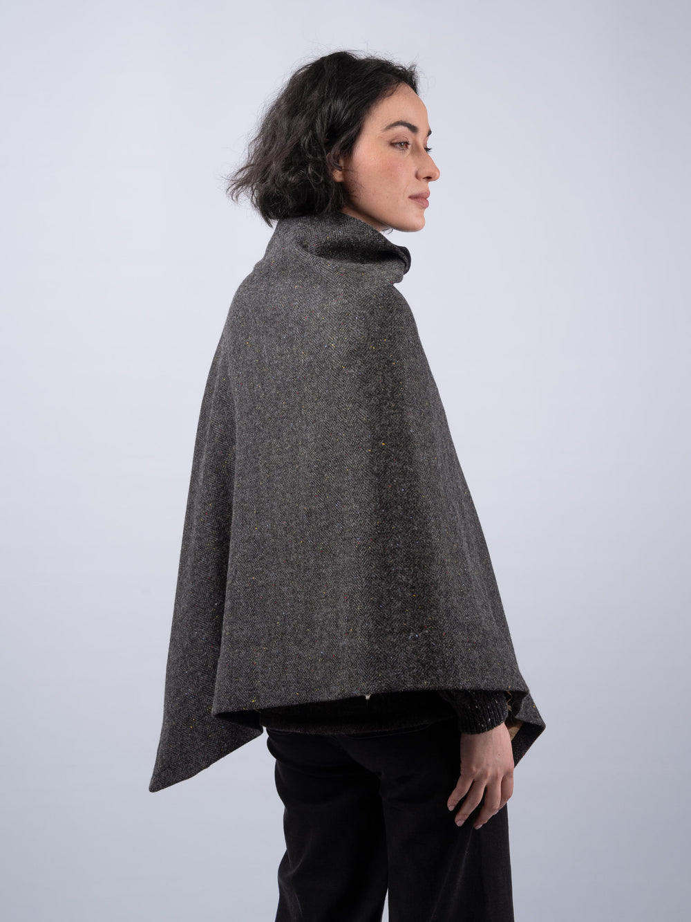 Women's Smoke Herringbone Tweed Cape & Cloak