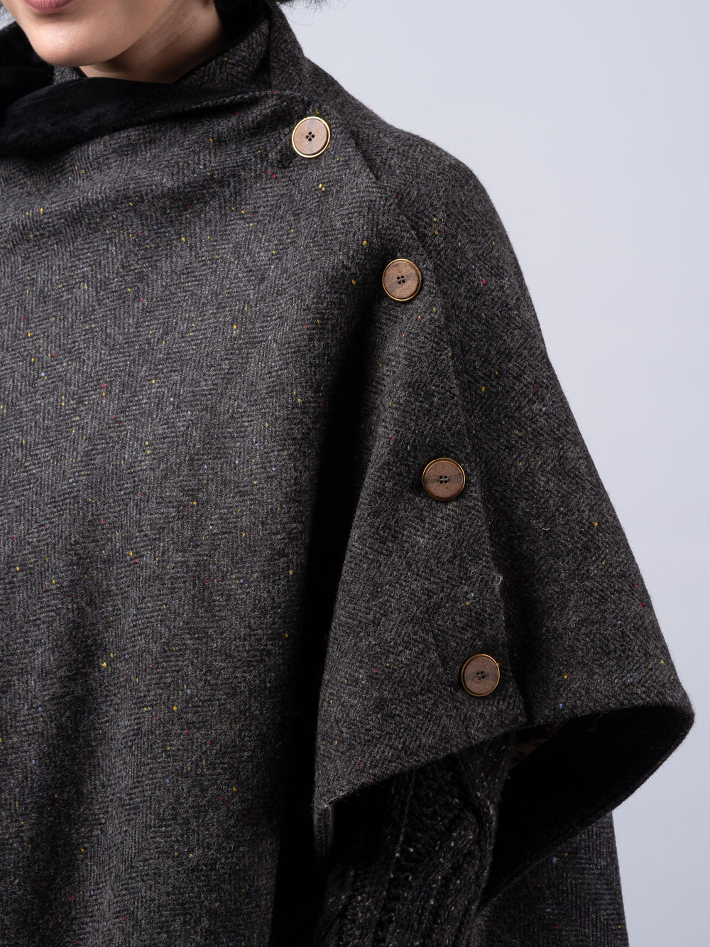 Women's Smoke Herringbone Tweed Cape & Cloak