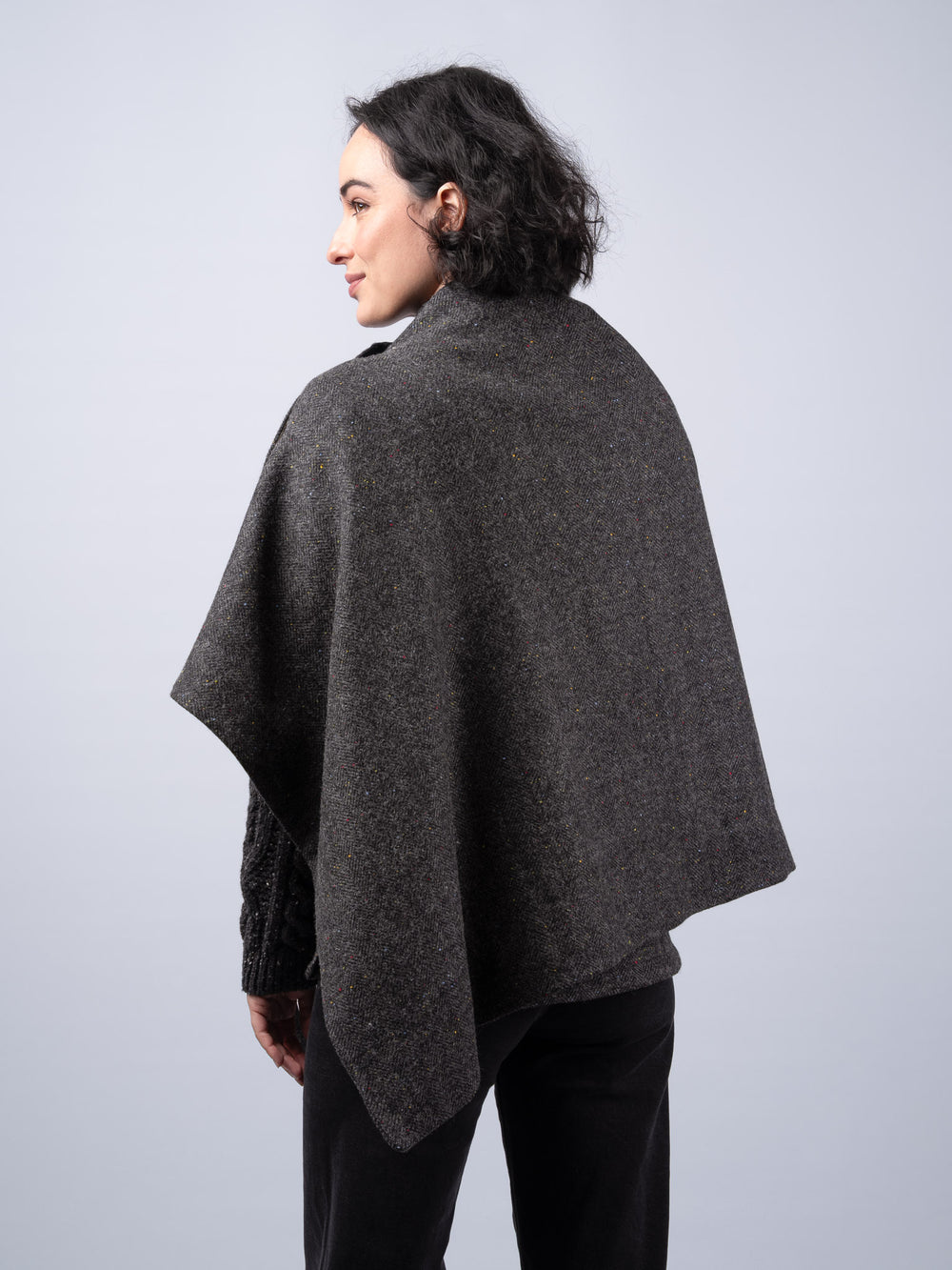 Women's Smoke Herringbone Tweed Cape & Cloak