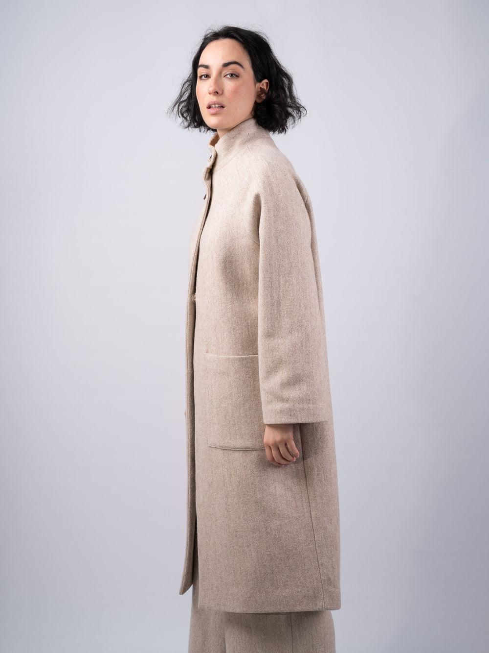 Women's Alpaca Tweed Funnel Neck Coat