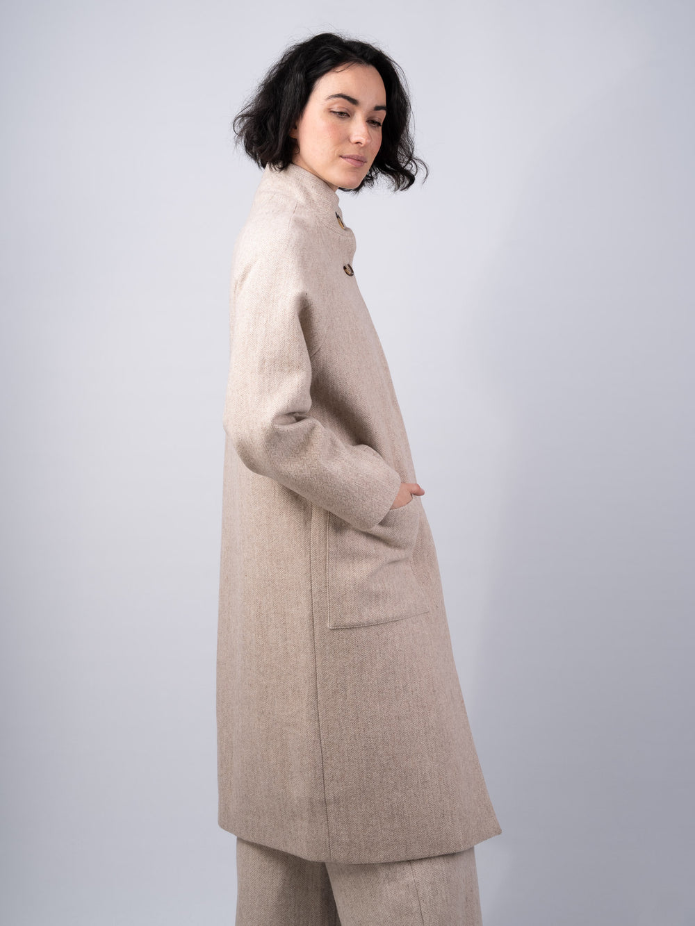 Women's Alpaca Tweed Funnel Neck Coat