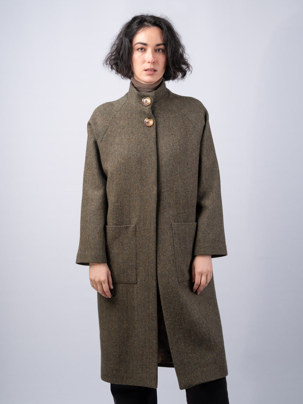 Women's Moss Tweed Funnel Neck Coat — Available to Preorder Now