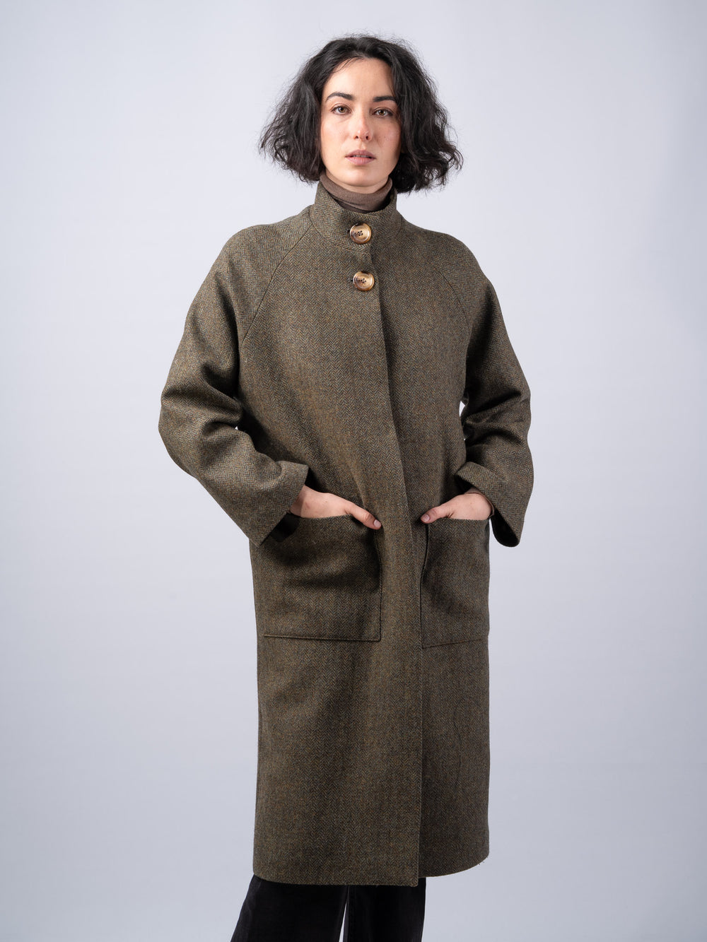 Women's Moss Tweed Funnel Neck Coat — Available to Preorder Now