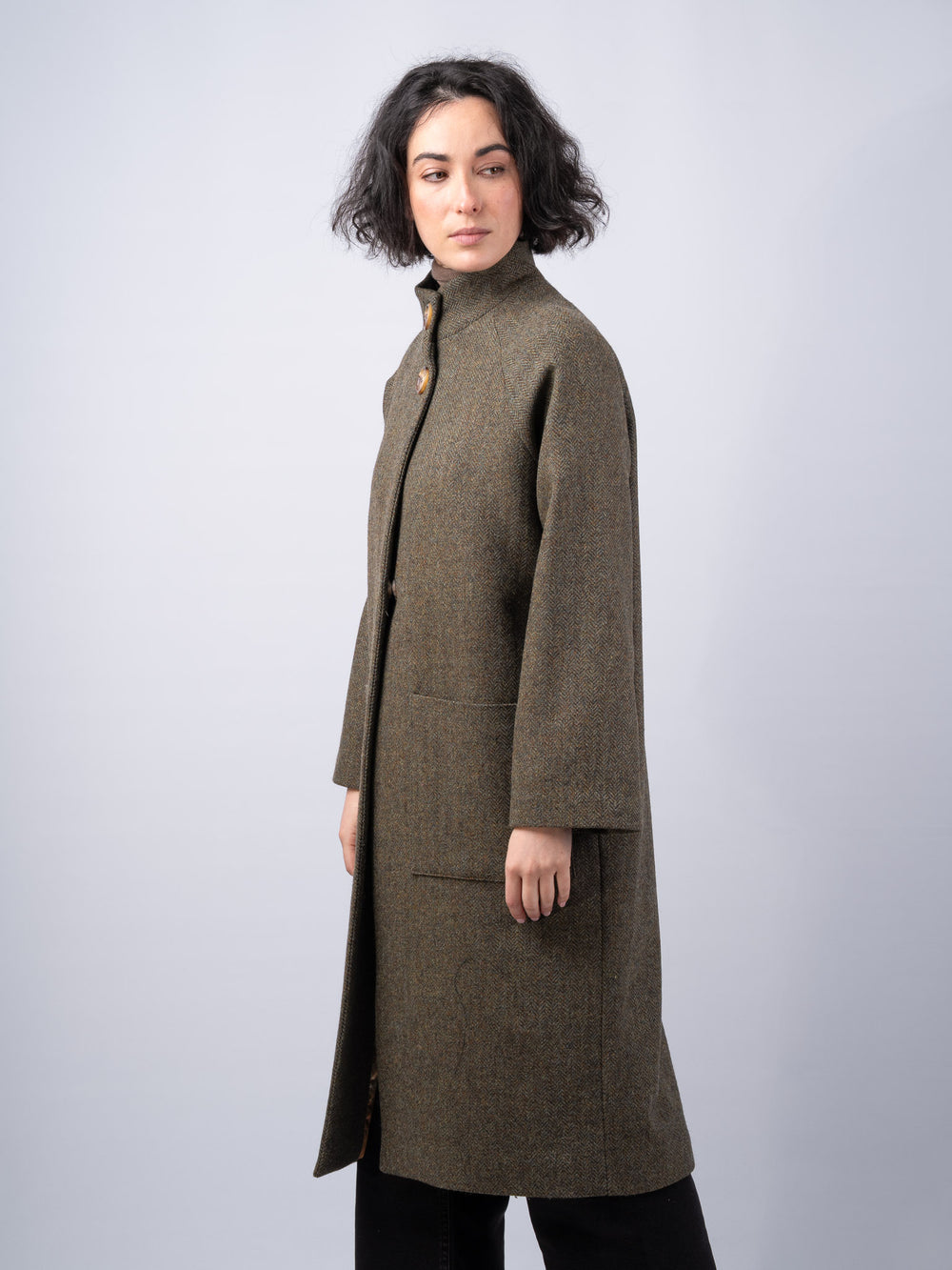 Women's Moss Tweed Funnel Neck Coat — Available to Preorder Now