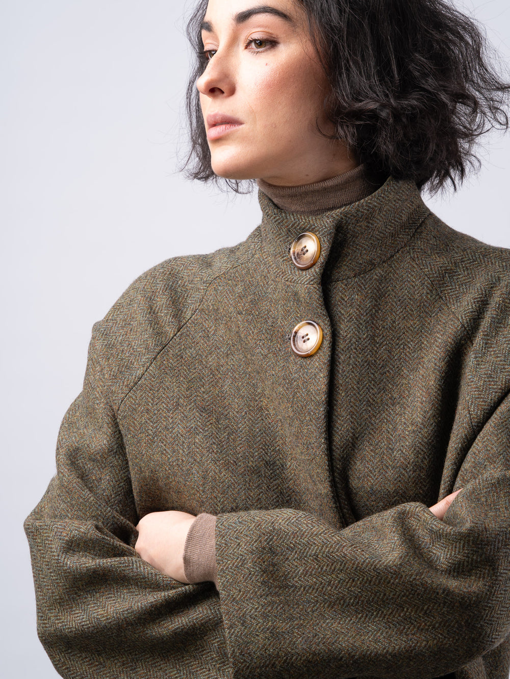 Women's Moss Tweed Funnel Neck Coat — Available to Preorder Now