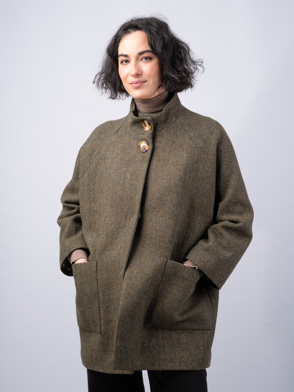 Women's Moss Green Tweed Cape Coat