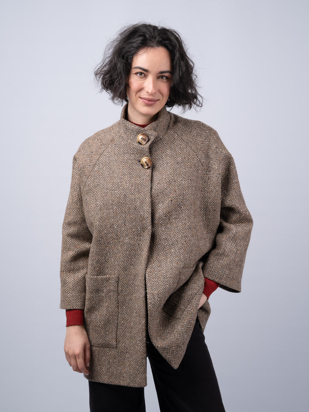 Women's Oak Herringbone Tweed Cape Coat — Available to Preorder Now
