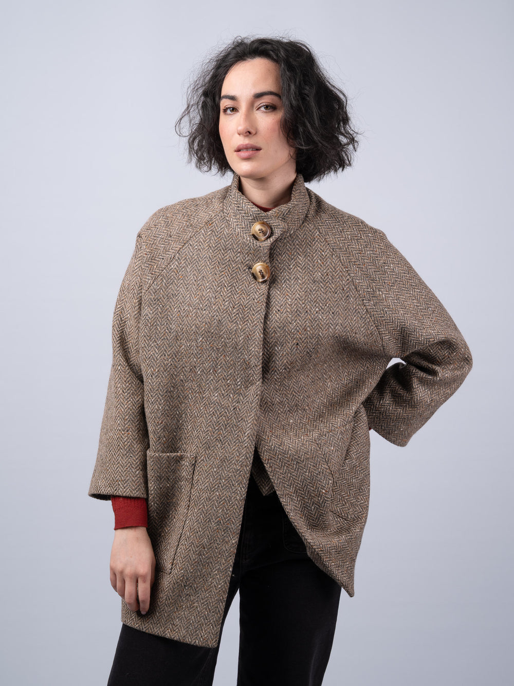 Women's Oak Herringbone Tweed Cape Coat — Available to Preorder Now