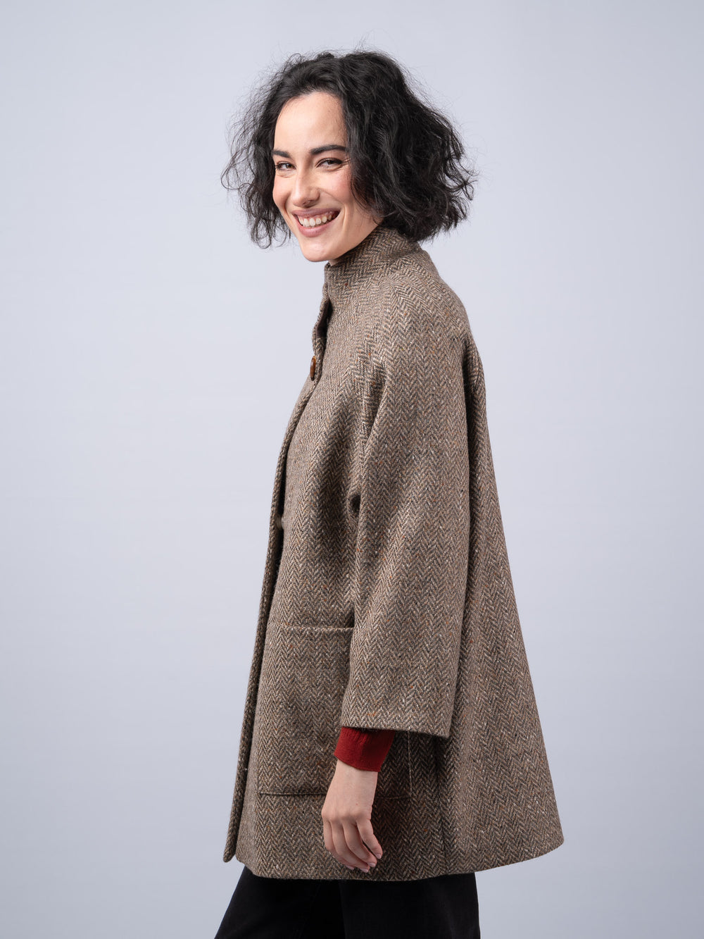 Women's Oak Herringbone Tweed Cape Coat — Available to Preorder Now