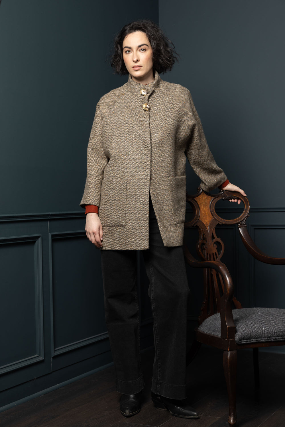 Women's Oak Herringbone Tweed Cape Coat