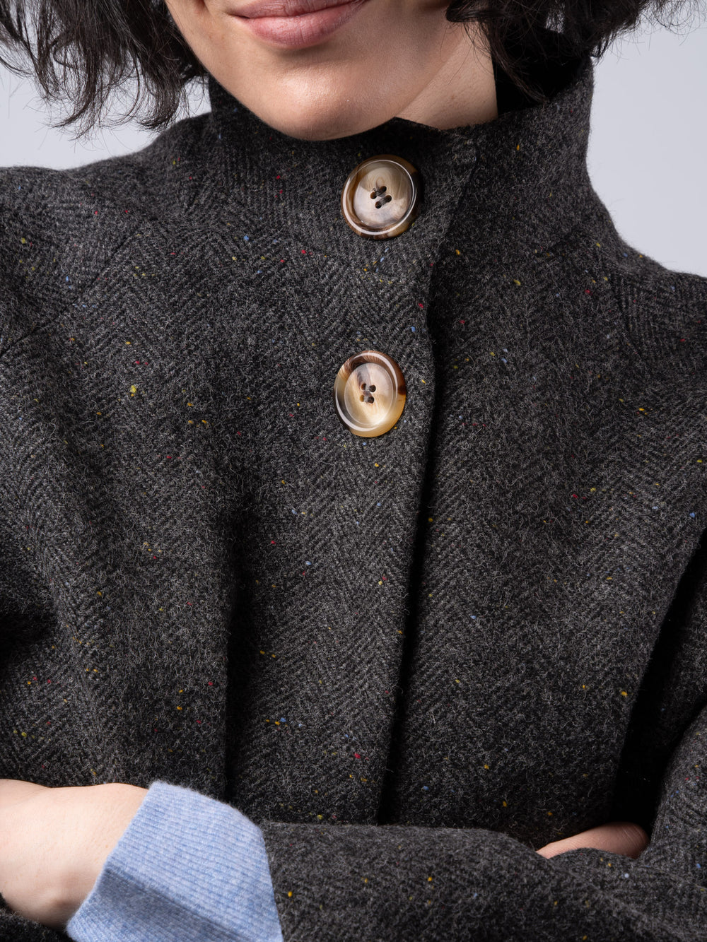 Women's Smoke Herringbone Tweed Cape Coat — Available to Preorder Now