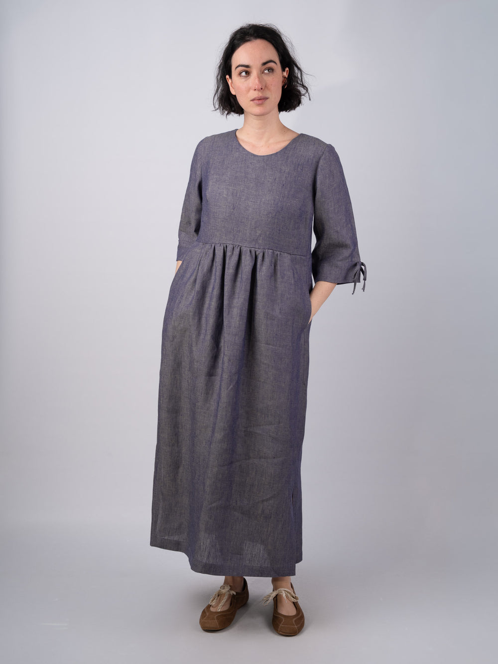 Women's Linen Denim Dress With Sleeves