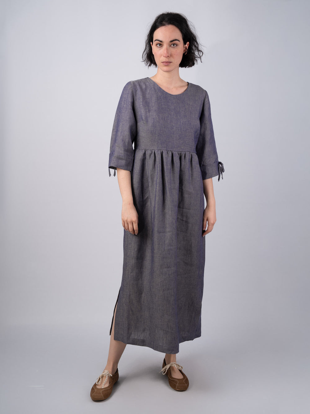 Women's Linen Denim Dress With Sleeves