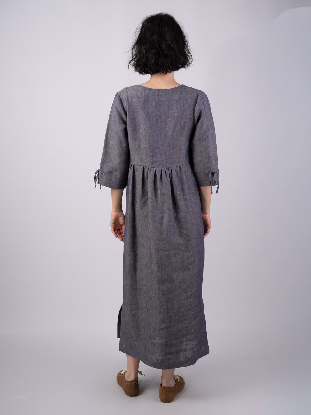 Women's Linen Denim Dress With Sleeves