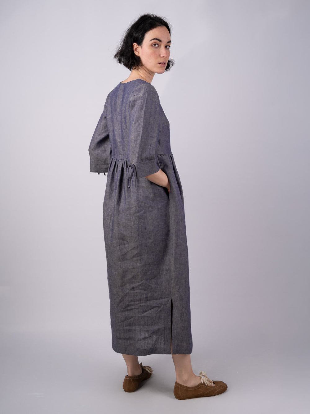 Women's Linen Denim Dress With Sleeves