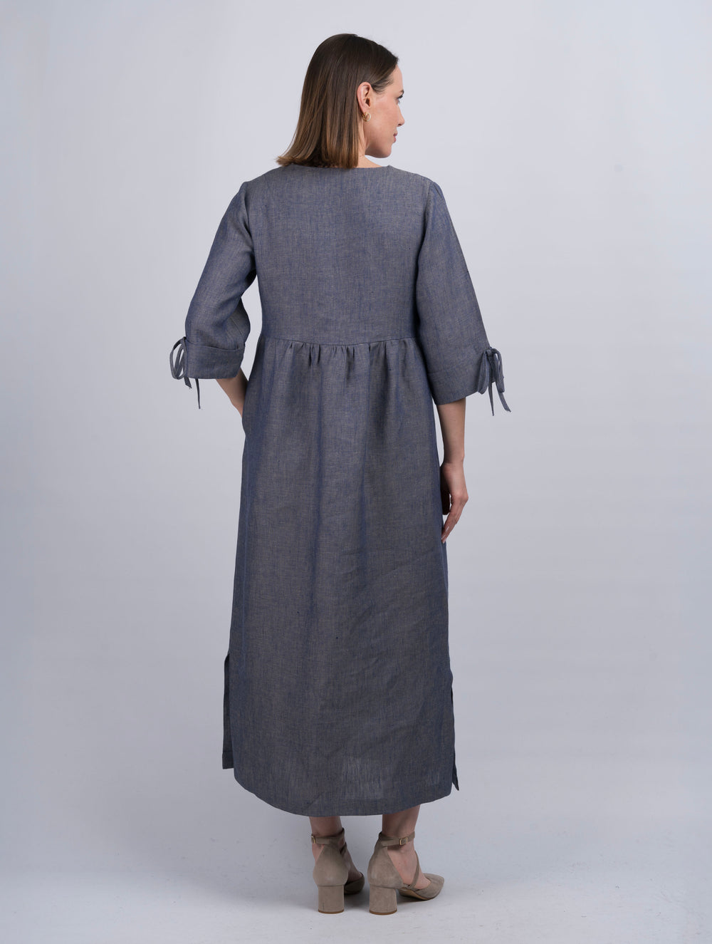Women's Linen Denim Dress With Sleeves
