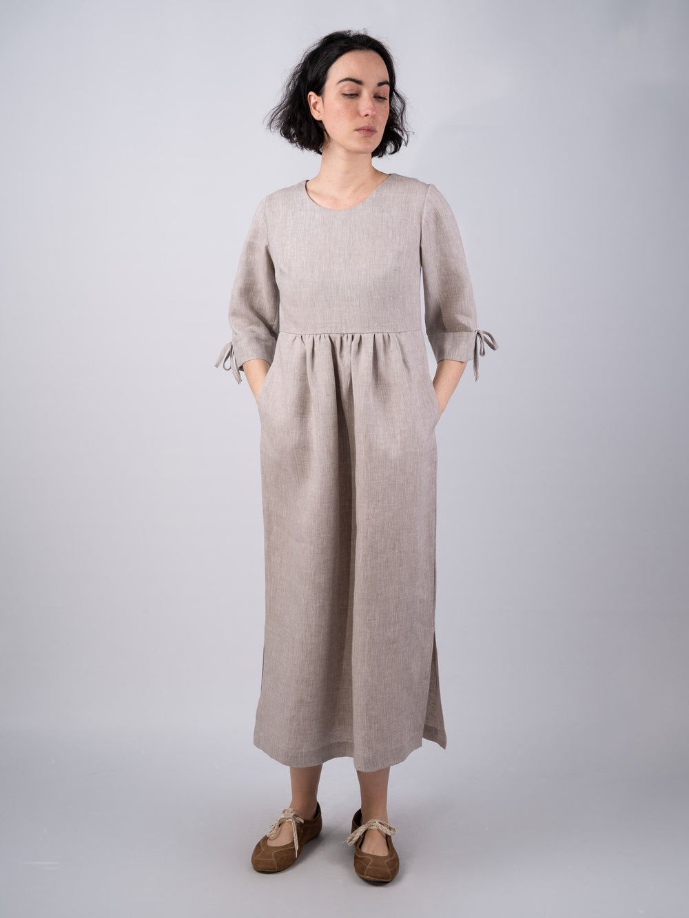 Women's Linen Desert Dress With Sleeves - Irish Linen Clothing Celtic Tweed Women's Linen Desert Dress With Sleeves - Irish Linen Clothing Celtic Tweed