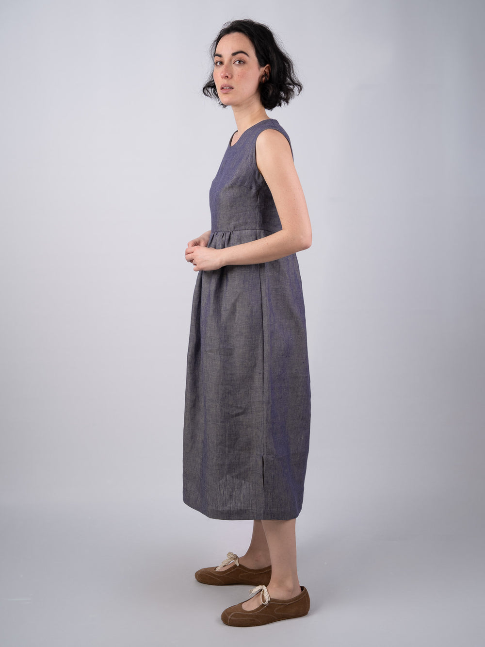 Women's Linen Denim Dress Sleeveless - Irish Linen Clothing Celtic Tweed Women's Linen Denim Dress Sleeveless - Irish Linen Clothing Celtic Tweed
