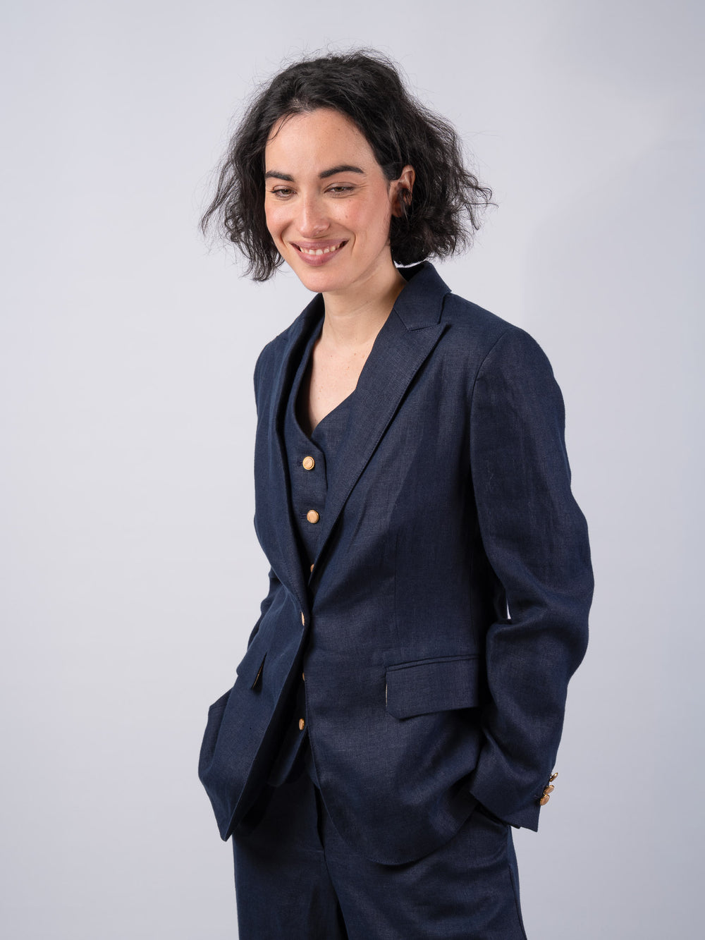 Women's Navy Linen Jacket & Blazer