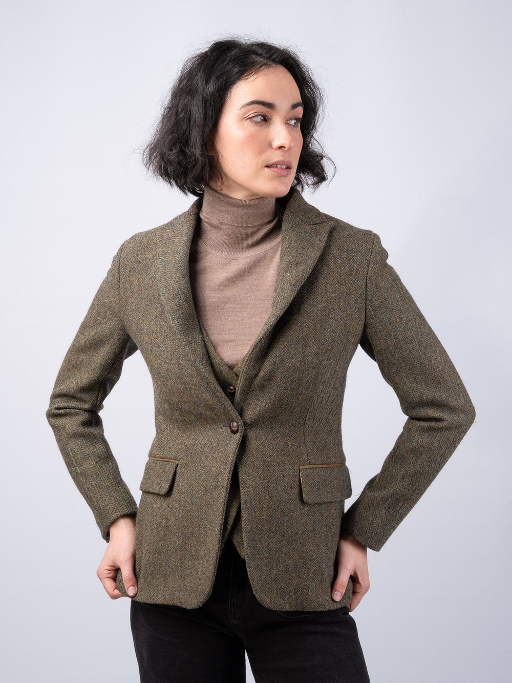 Women's Moss Green Tweed Jacket & Blazer