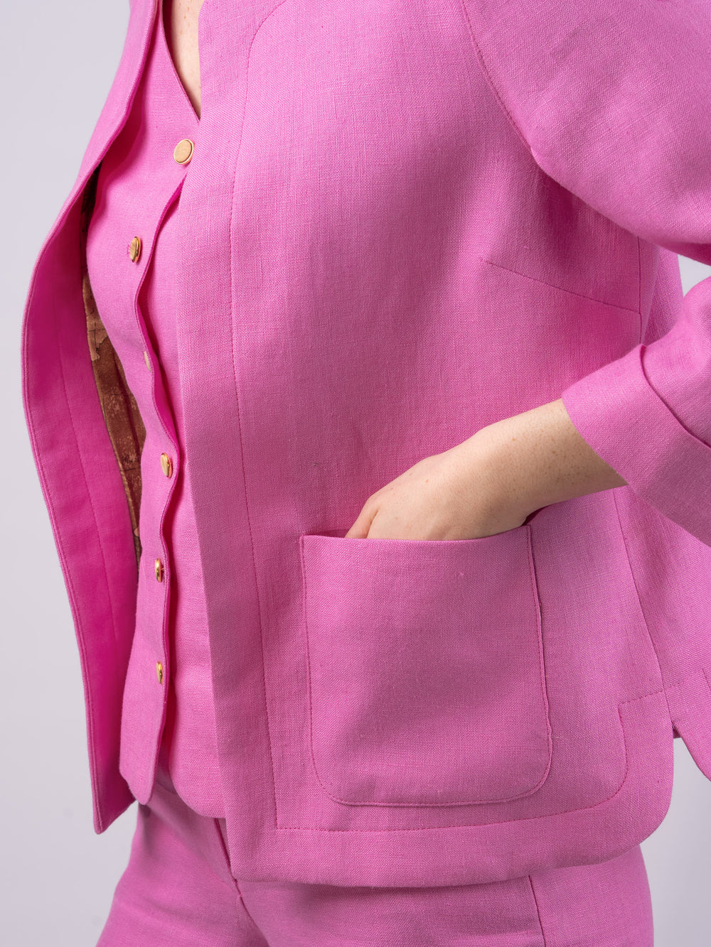 Women's Pink Linen Boxy Jacket & Blazer