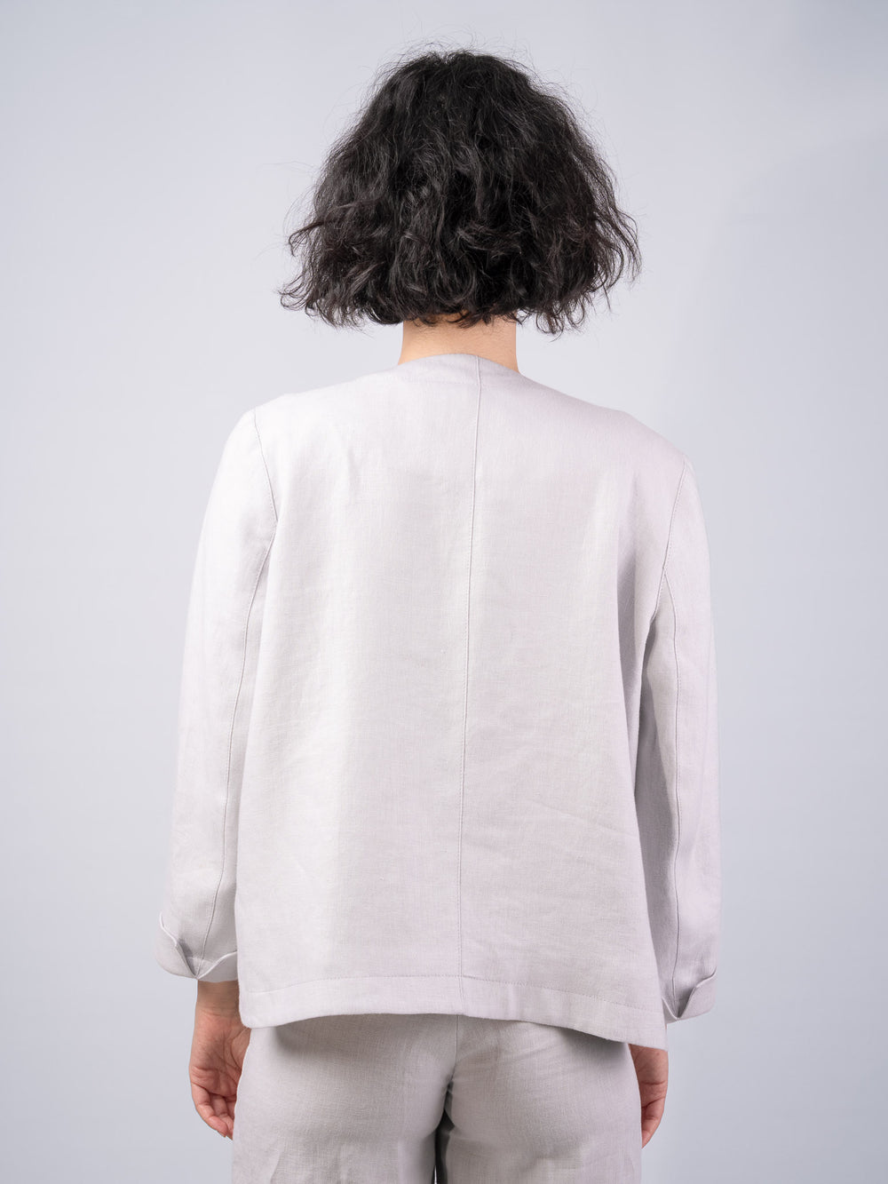 Women's Silver Linen Boxy Jacket & Blazer