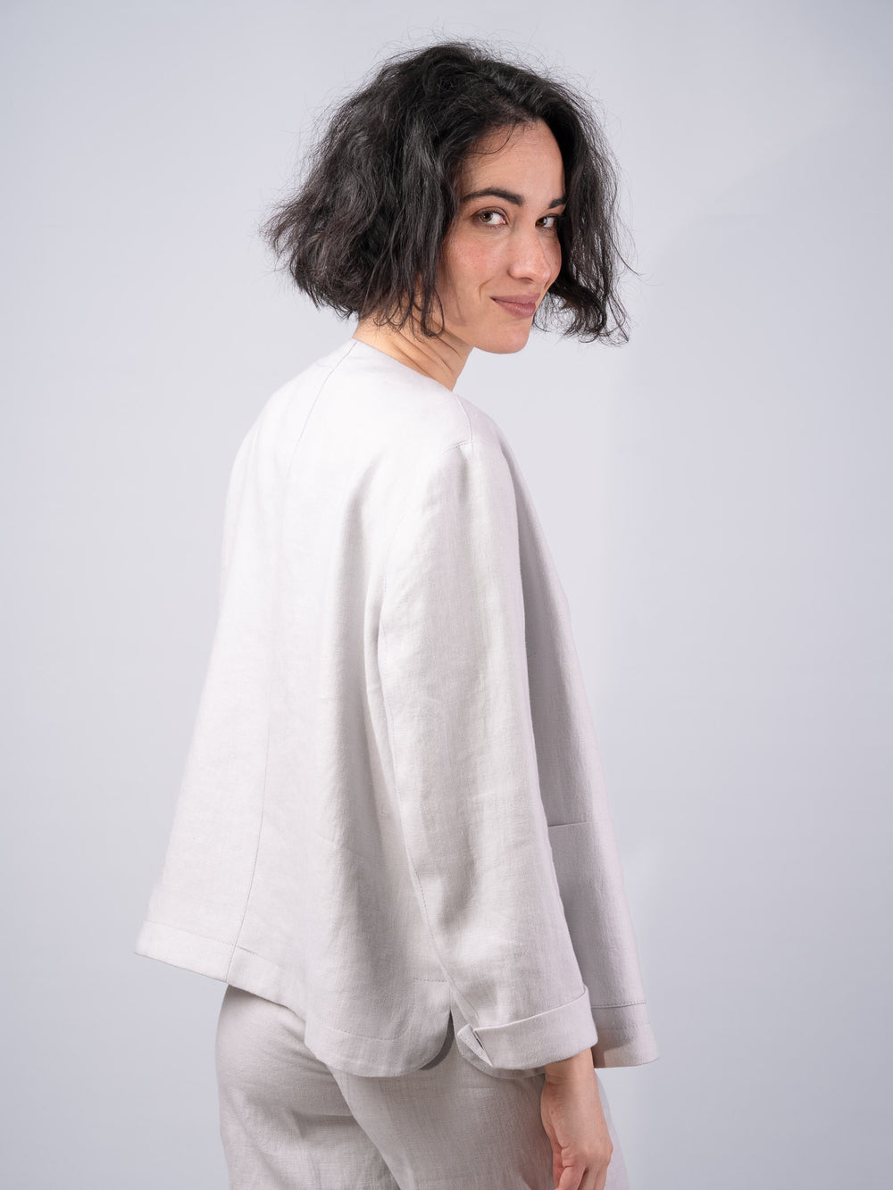 Women's Silver Linen Boxy Jacket & Blazer