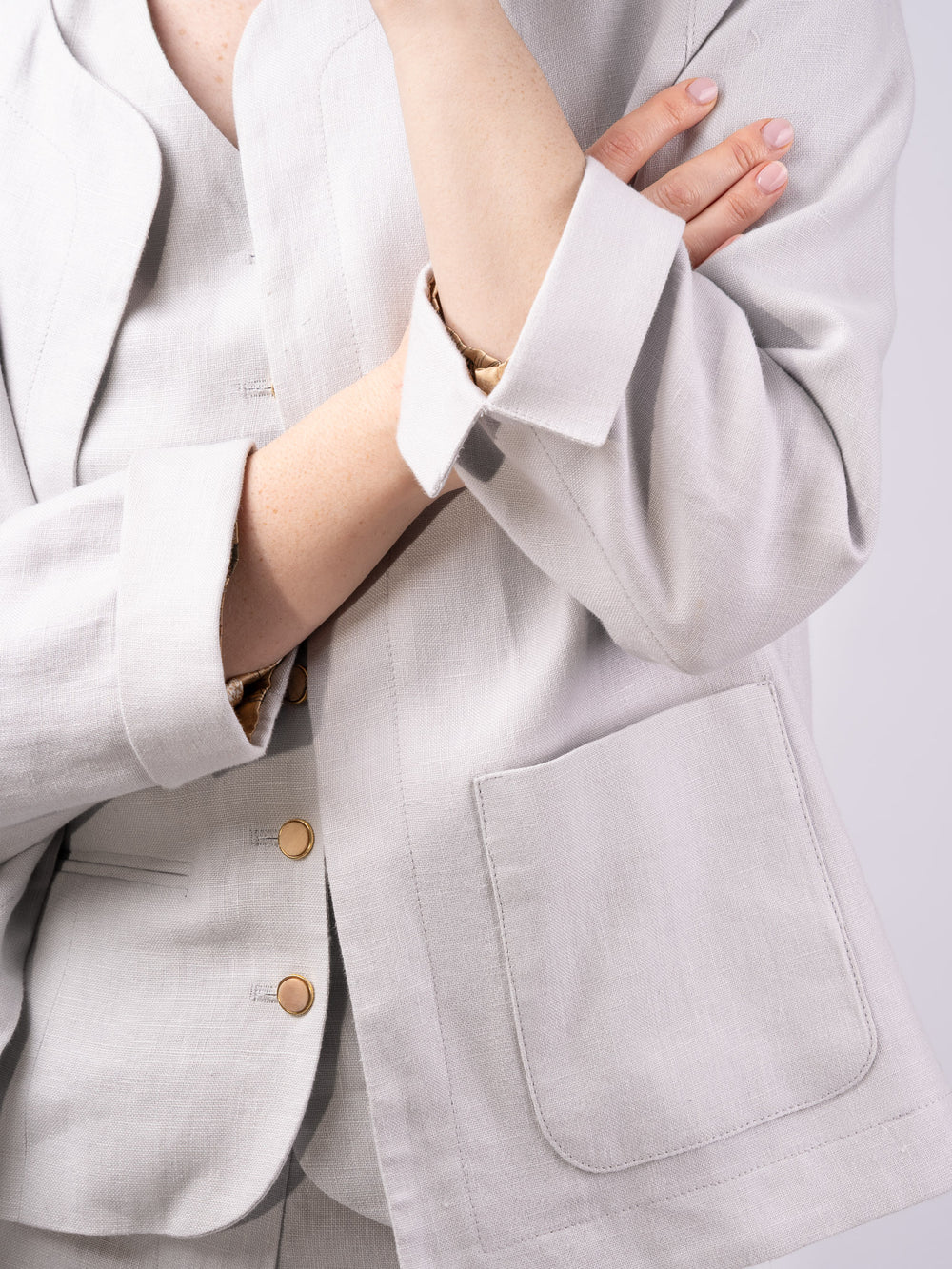Women's Silver Linen Boxy Jacket & Blazer