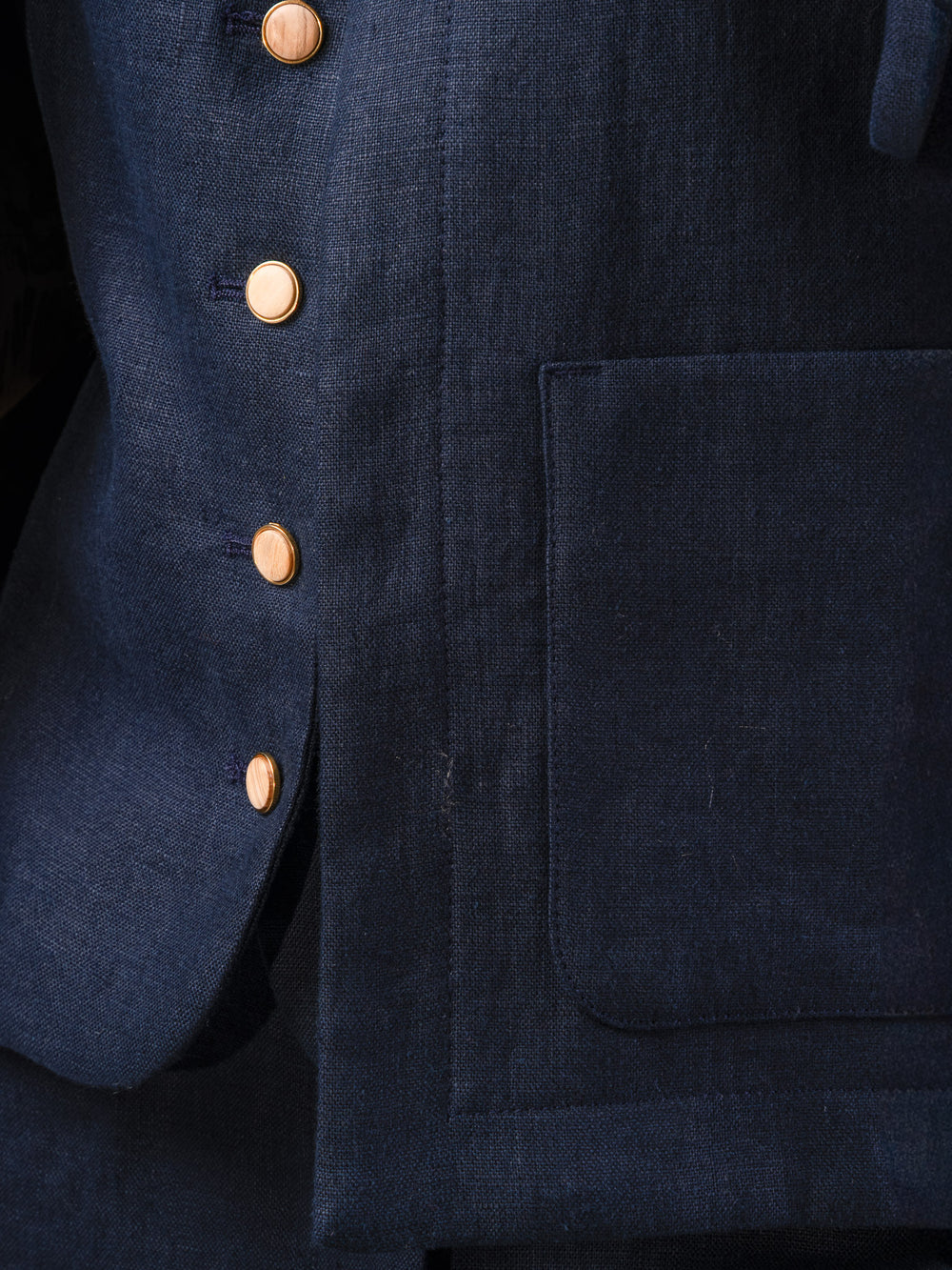 Women's Navy Linen Boxy Jacket & Blazer