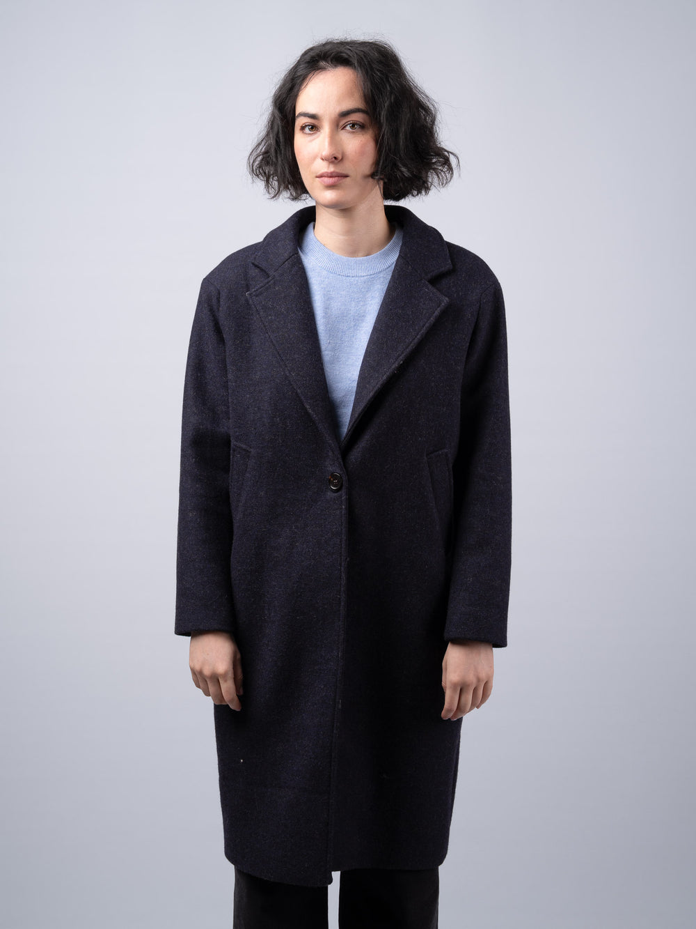 Women's Navy Tweed City Coat
