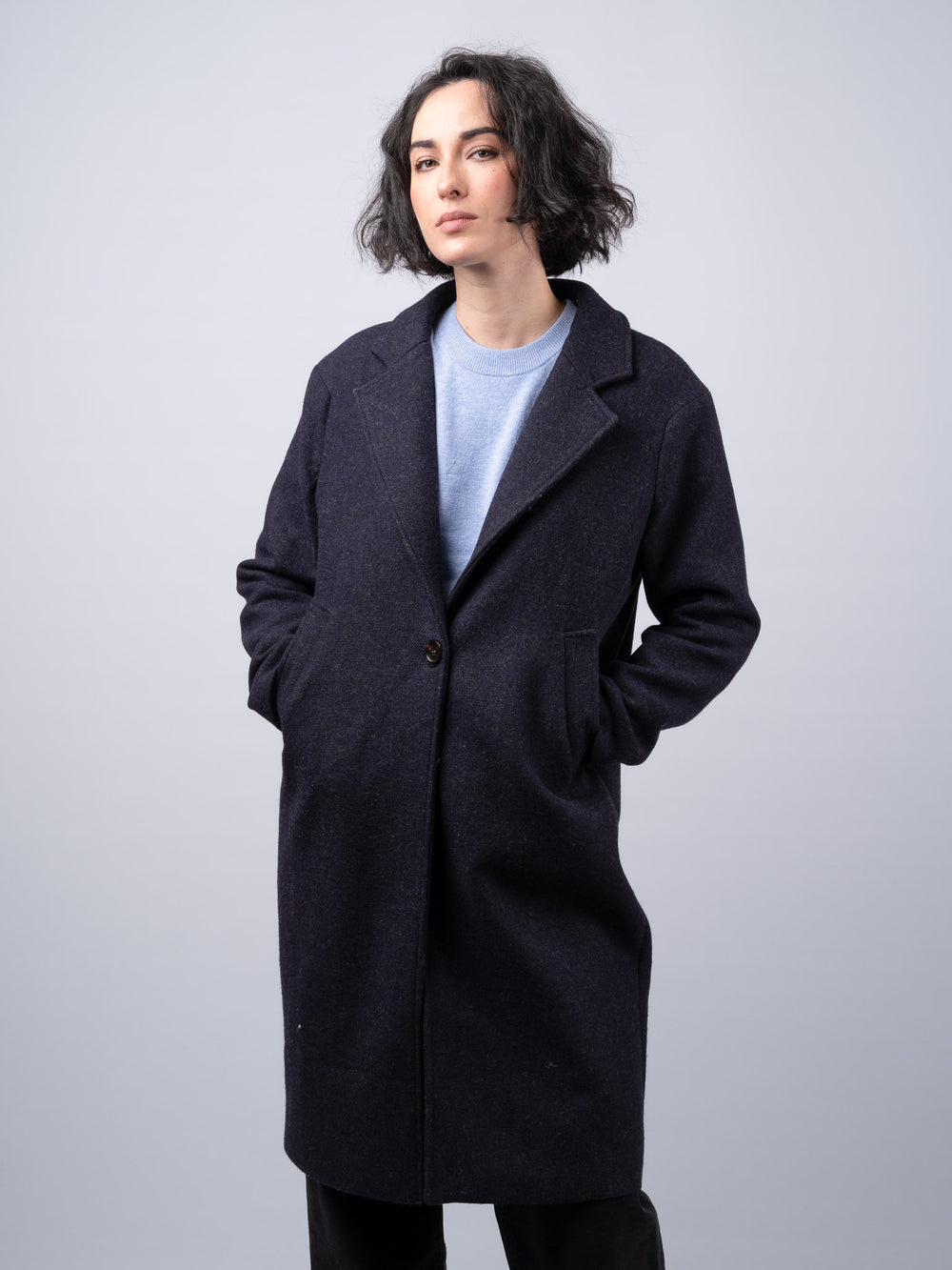 Women's Navy Tweed City Coat