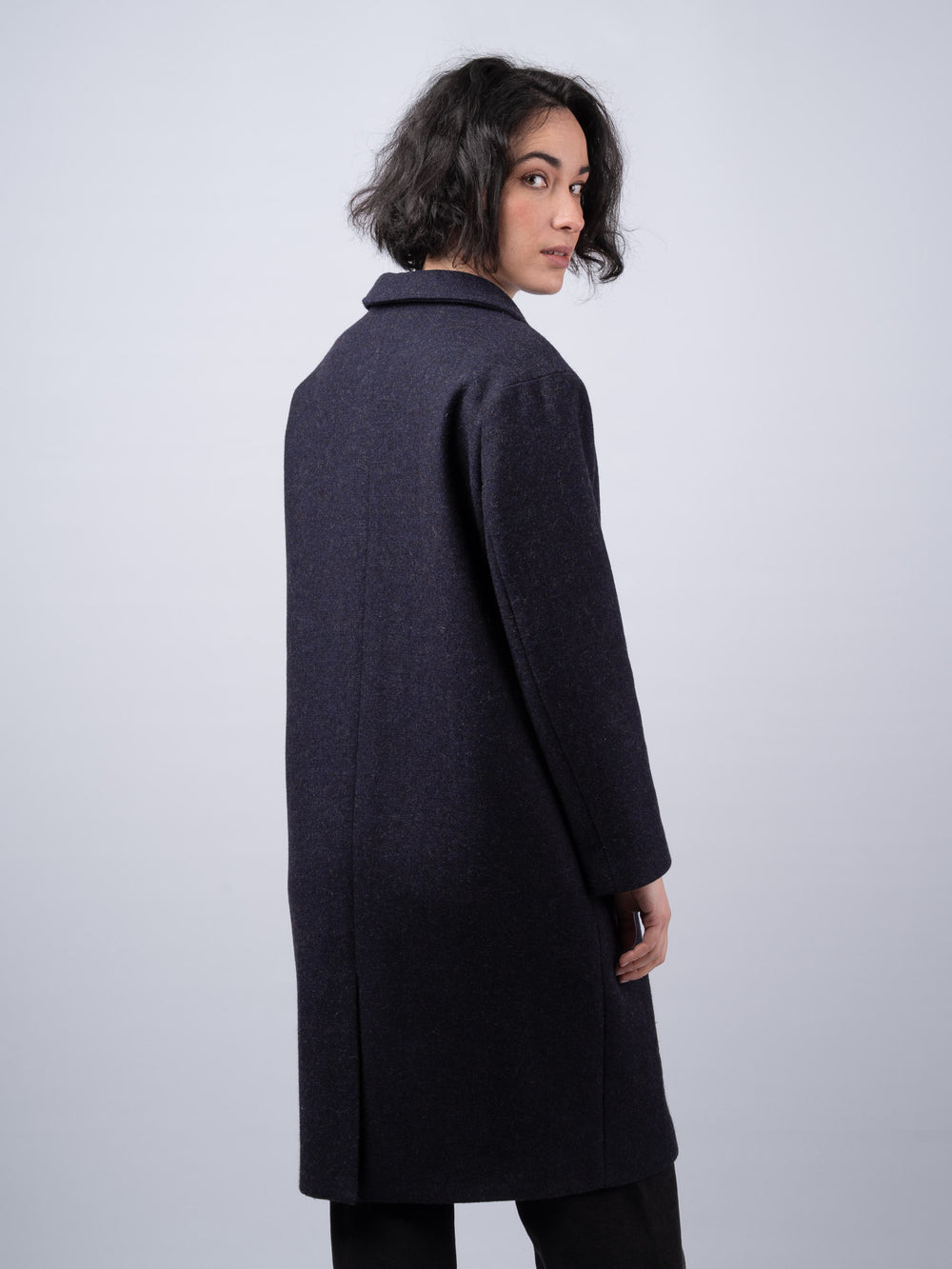 Women's Navy Tweed City Coat